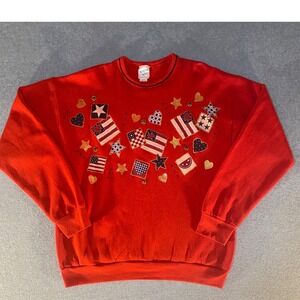 Vintage India Ink Paintworks Red Patriotic Sweatshirt One Size USA Handpainted